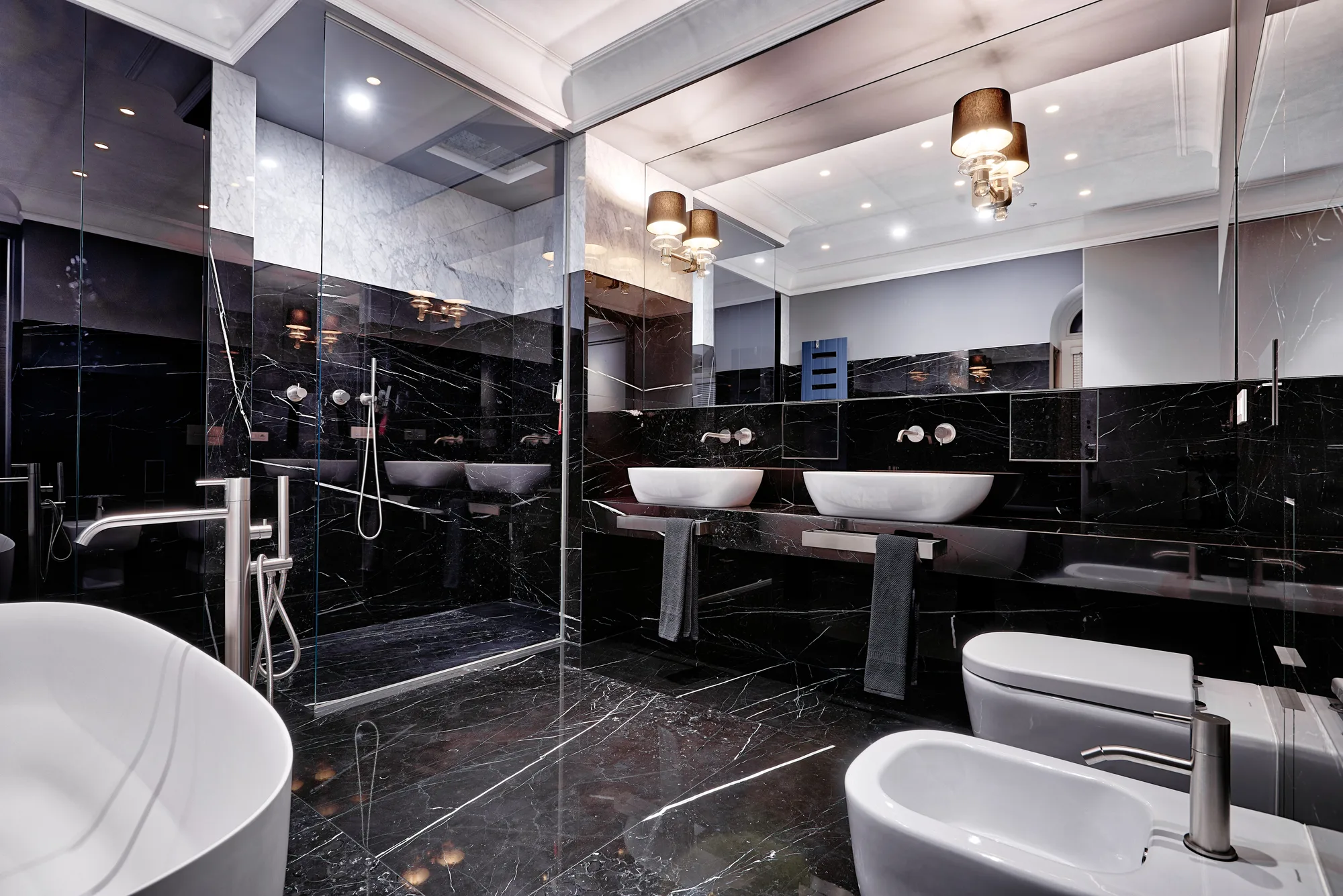Town House — black marble bathroom